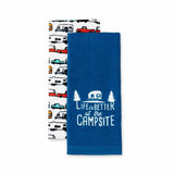 2 Happy Camper Decor Camping Kitchen Hand Dish Tea Towels RV Travel Trailer Set