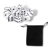 Set of 10 Six Sided Square Opaque 16mm D6 Dice - White with Black Pip Die